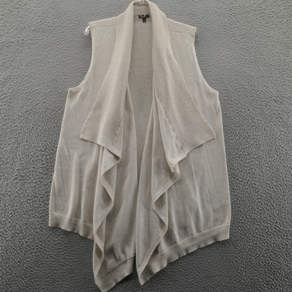 Talbots Waterfall Open Cardigan Sweater Vest Large Cream Gold Metallic Womens